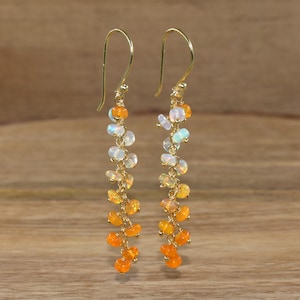 Boucles d'oreilles pendantes et pendantes perles opale orange de feu, boucles d'oreilles perles rondelles opale éthiopienne, bijoux pierre de naissance octobre, cadeau délicat pour elle