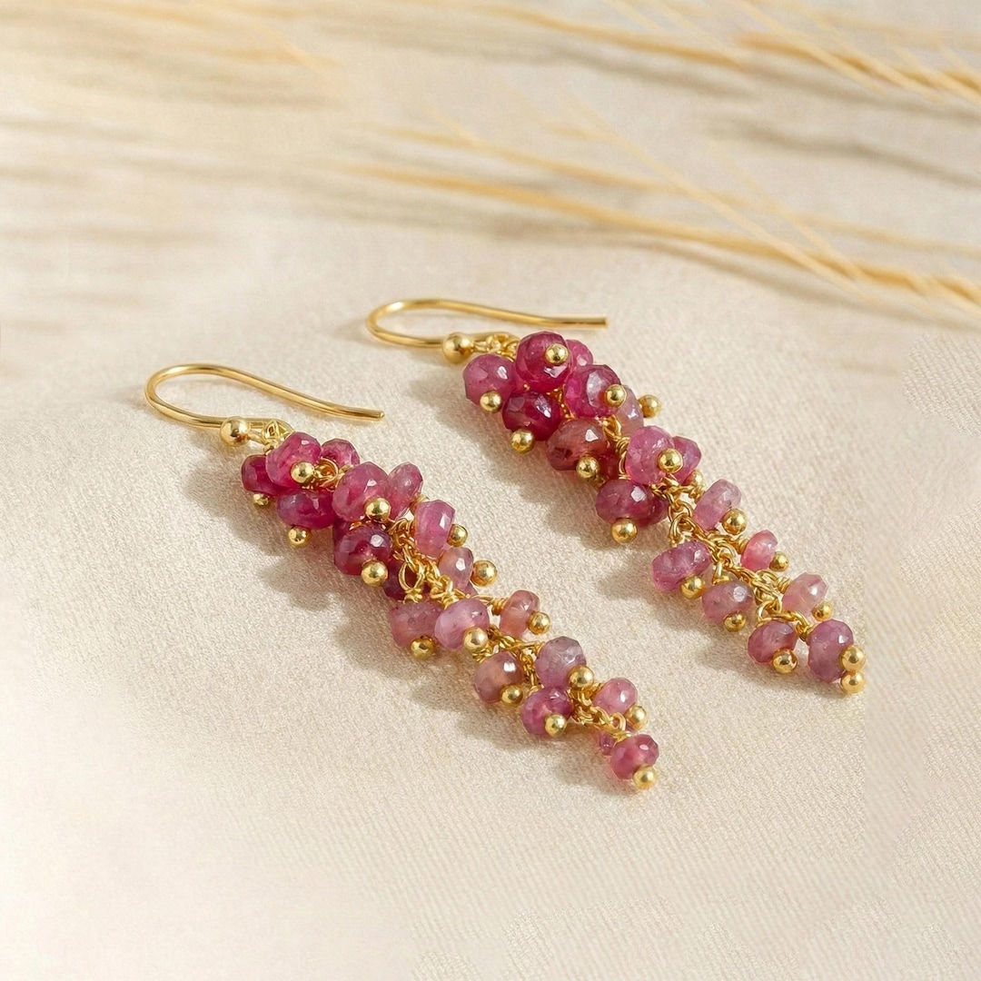 Pink Ruby Faceted Shaded Beads Drop and Dangle Earrings, Natural Pink ...