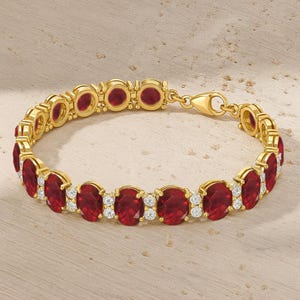 Natural Ruby Oval Stone Tennis Bracelet, Genuine Ruby Gemstone 925 Sterling Silver Bracelet, July Birthstone Jewelry, Wedding Gift for Her