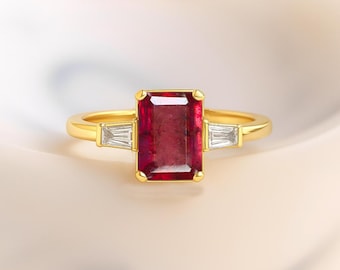 Genuine Red Ruby Gemstone Statement Ring, Natural Ruby Gemstone Gold Ring, July Birthstone Ring, Ruby Statements Jewelry, Gift for Her