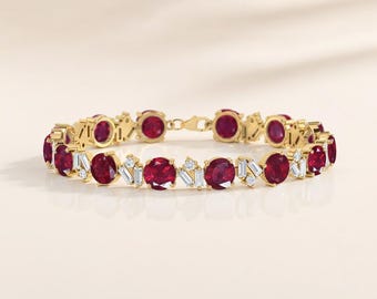 Genuine Ruby Round Stone Tennis Bracelet, Genuine Ruby Gemstone 925 Sterling Silver Bracelet, July Birthstone Jewelry, Ruby Gift for Her