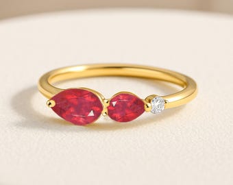 AAA stapelbare ring robijnrode edelsteen, natuurlijke robijnrode edelsteen gouden ring, ring juli geboortesteen, robijn stapelbare sieraden, robijn cadeau voor haar