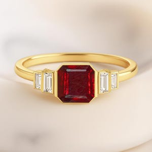 AAA Natural Red Ruby Gemstone Statement Ring, Genuine Ruby Gemstone Gold Ring, July Birthstone Ring, Ruby Statements Jewelry, Gift for Her