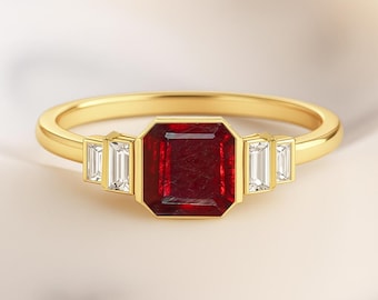 AAA Natural Red Ruby Gemstone Statement Ring, Genuine Ruby Gemstone Gold Ring, July Birthstone Ring, Ruby Statements Jewelry, Gift for Her