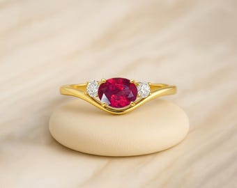 Ruby Gemstone Stackable Gold Ring for Women, Natural Red Ruby Gemstone Gold Ring, July Birthstone Ring, Ruby Handmade Jewelry, Gift for Her