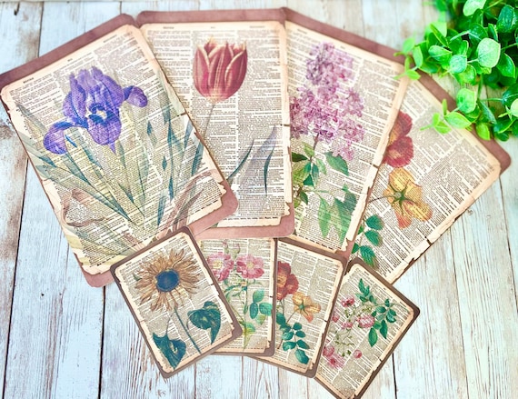 8 Floral Sticker Set Vintage Book Page Scrapbooking - Die Cut - Stationary - Junk Journal  - Ephemera - Deco - Premium Matte Sticker Paper