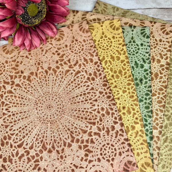 10 Pastel Lace Coffee Dye 8.5x11 Papers - Lace design - Dyed - Stained - Stationary - Journal Paper - Hand Dyed - Colorful - Travelers