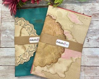 Hand Dyed Paper & Doily Stationery Set: Junk Journal Supplies