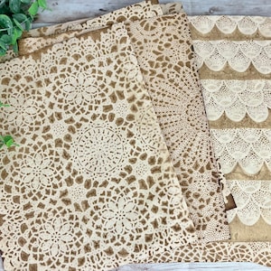 12 Multi Patterns of Lace Coffee dye 8.5x11 papers - Lace design - Tea dyed - Stained - Stationary -Journal Paper - Hand Dyed - Junk Journal