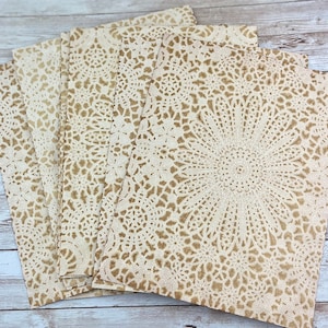 10 - 20 Lace Coffee dye 8.5x11 papers - Lace design - Tea dyed - Stained - Stationary -Journal Paper - Hand Dyed - Junk Journal - Handmade