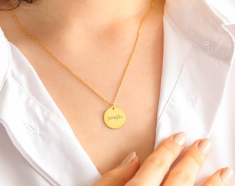 Disc Necklace, Personalized Initial Gold Disc Necklace, Circle Disc Necklace, Gold Disc Necklace, Silver Disc Necklace