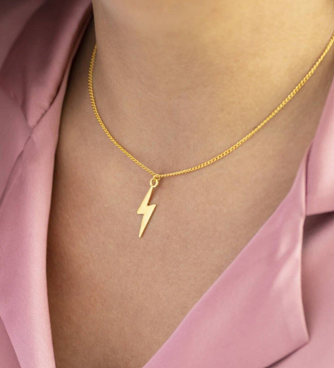 Tiny Lightning Bolt Necklace Lightning Necklace Wizard Etsy