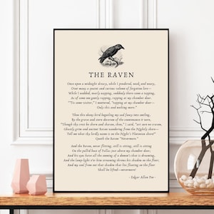 Edgar Allan Poe Print, Printable The Raven Poem Poster, Digital Wall Art, Poetry Home Decor