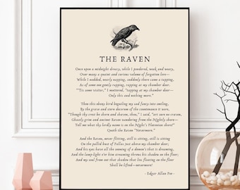 Edgar Allan Poe Print, Printable The Raven Poem Poster, Digital Wall Art, Poetry Home Decor