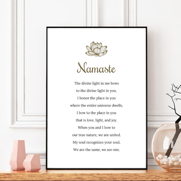 Namaste Print, Lotus Flower Printable Yoga Wall Art, Meditation Poster, Digital Wall Decor