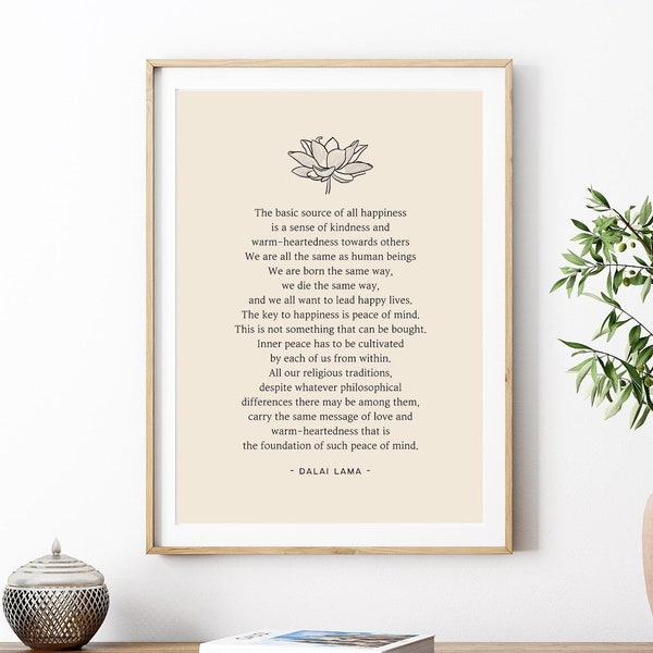 Dalai Lama Quote Print, Source of all happiness Wall Decor, Digital Download