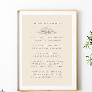 Five Remembrances, Buddhism Print, Printable Buddha Wall Art, Spiritual Wall Decor, Digital Download