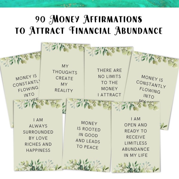 Money Affirmation Cards, Printable 90 Wealth, Prosperity, Abundance Affirmations, Spiritual Manifestation Cards