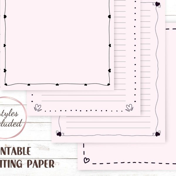 Hearts Writing Paper, Cute Love Prints on a Pink Paper, Printable Stationery