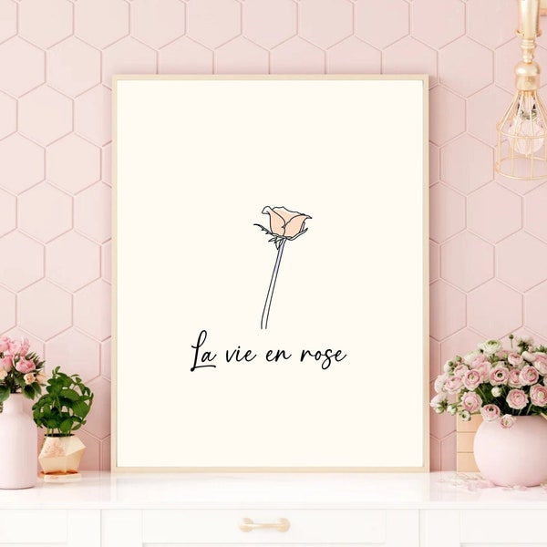 La Vie en Rose Digital Print Wall Decor, Edith Piaf's Iconic Song Lyrics Poster - French Song La Vie en Rose Digital Download