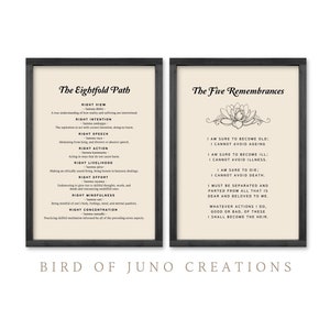 Stampe dell'Ottuplice Sentiero e dei Cinque Ricordi, Arte murale stampabile del Buddismo, Set di 2 decorazioni murali spirituali, Download digitale