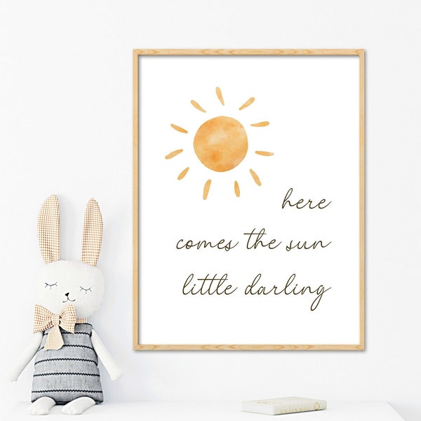 Here Comes the Sun Little Darling Print, Nursery Wall Decor, Kids Room Printable Poster