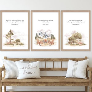 Ensemble d&#39;impressions d&#39;art citations John Muir : mur de la galerie aquarelle forêt (téléchargement numérique