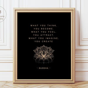 Buddha Zitat Print, was du glaubst zu werden, Gesetz der Anziehungskraft druckbares Poster