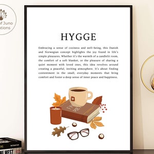 Imprimé hygge, décoration murale imprimable avec définition de mot scandinave, maison danoise confortable