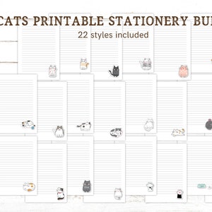 Cats Writing Paper, Printable Kitten Stationery Bundle, 22 Pages