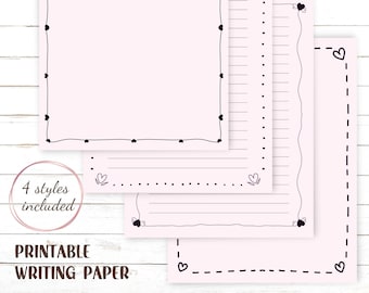 Hearts Writing Paper, Cute Love Prints on a Pink Paper, Printable Stationery