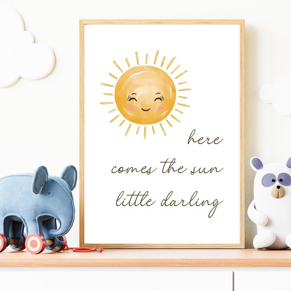 Here Comes the Sun Little Darling Print, Nursery Wall Decor, Kids Room Printable Poster