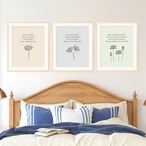Metta Prayer Print, Printable Loving Kindness Meditation Set of 3 Wall Art, Buddhism Poster, Calming Bedroom Wall Decor