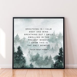 Thich Nhat Hanh Quote Print, Breathing In Meditation Printable Wall Art