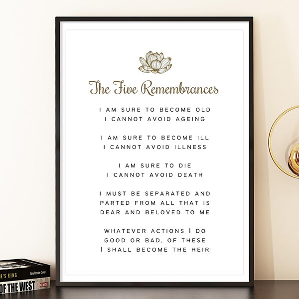 Five Remembrances, Buddhism Print, Printable Buddha Wall Art, Spiritual Wall Decor, Digital Download