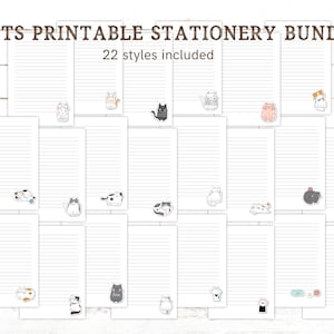 Papier à lettres chats, lot de papeterie imprimable chaton, jolis papiers à lettres, 22 styles de téléchargement numérique instantané