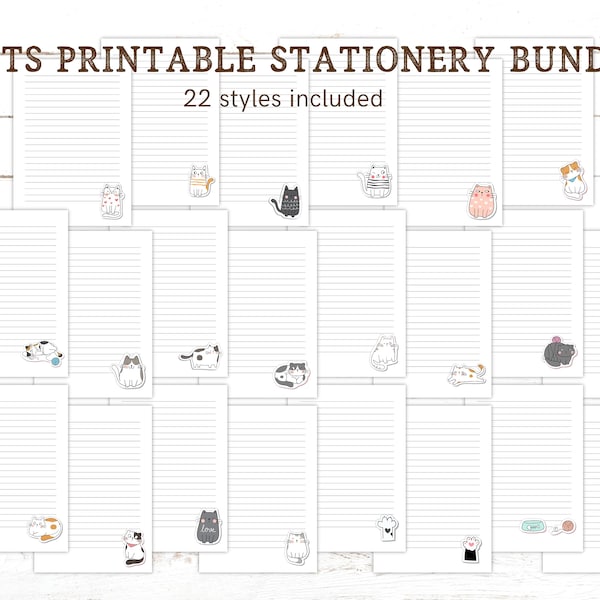 Katzen Briefpapier, druckbare Kätzchen Briefpapier Bundle, süße Briefpapiere, 22 Stile Sofortiger digitaler Download