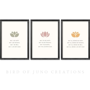 Metta Prayer Print, Printable Loving Kindness Meditation Set of 3 Wall Art