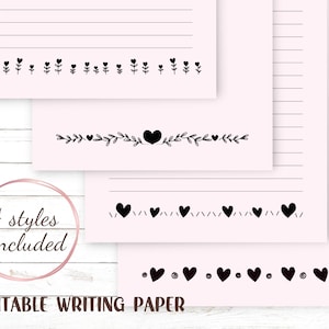 Briefpapier Love Hearts, schattige liefdesafdrukken op roze papier, afdrukbaar briefpapier