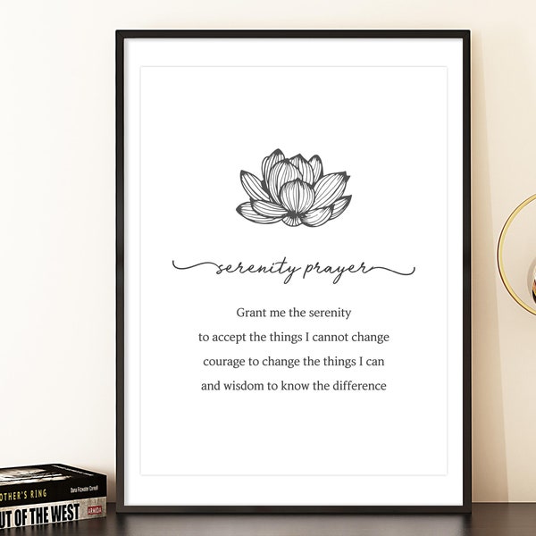 Serenity Prayer Printable Wall Art, Lotus Flower Spiritual Print, Wall Decor, Digital Download