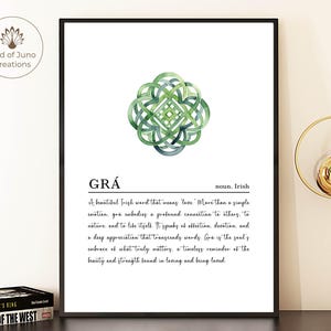 Irisch Print, Gra Liebe Definition druckbare Wanddekoration, gälisches Haus, keltisches Haus Poster