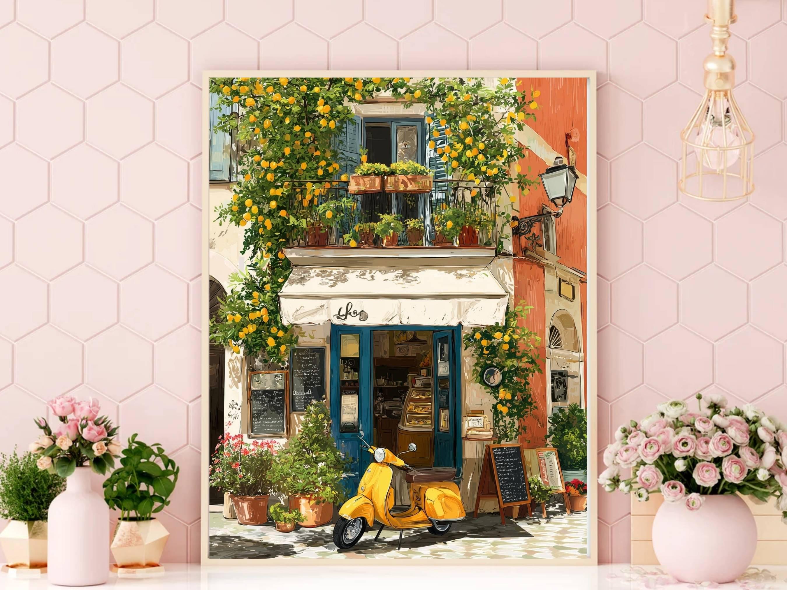 Italy Art Print, Scooter Lemon Tree Illustration Poster, Amalfi