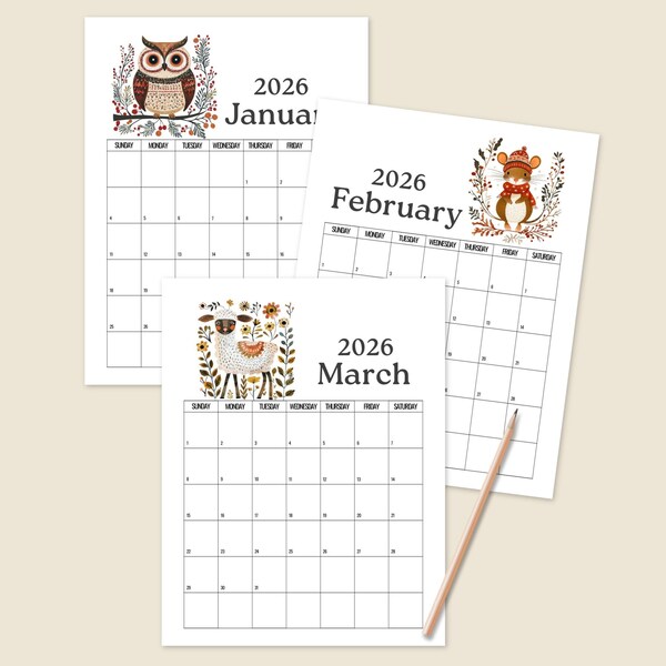 Animal Calendar 2026 Folk - Etsy