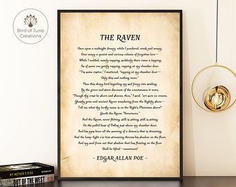 Edgar Allan Poe Print, The Raven Poem Poster, Printable Wall Art