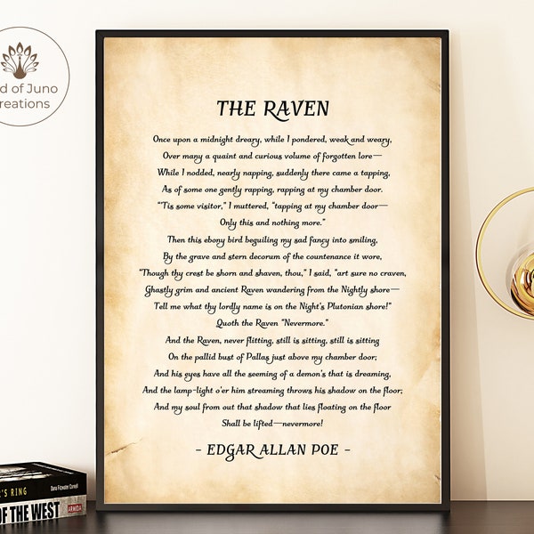 Edgar Allan Poe Print, The Raven Poem Poster, Printable Wall Art