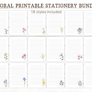 Papel de carta floral, pacote com 18 artigos de papelaria de primavera para impressão, impressão de flores em aquarela, download digital instantâneo