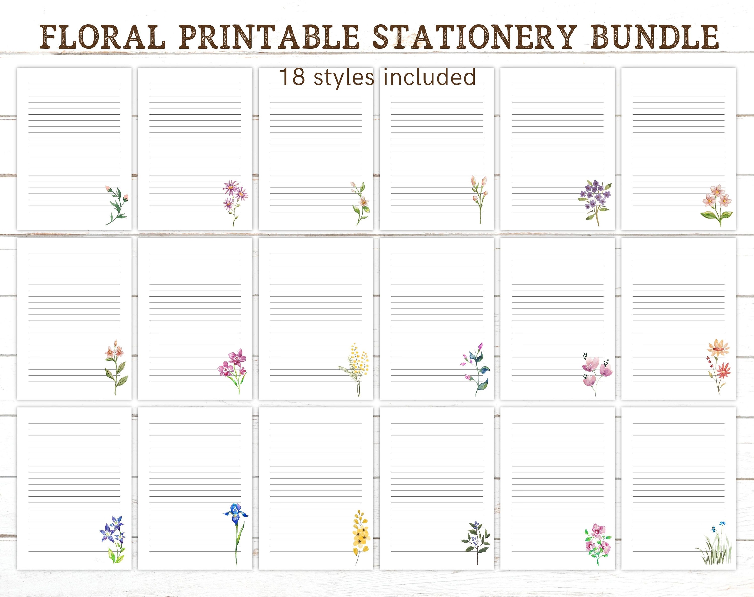 Floral Writing Paper: Spring Watercolor Stationery, 18 Designs (Digital Download)