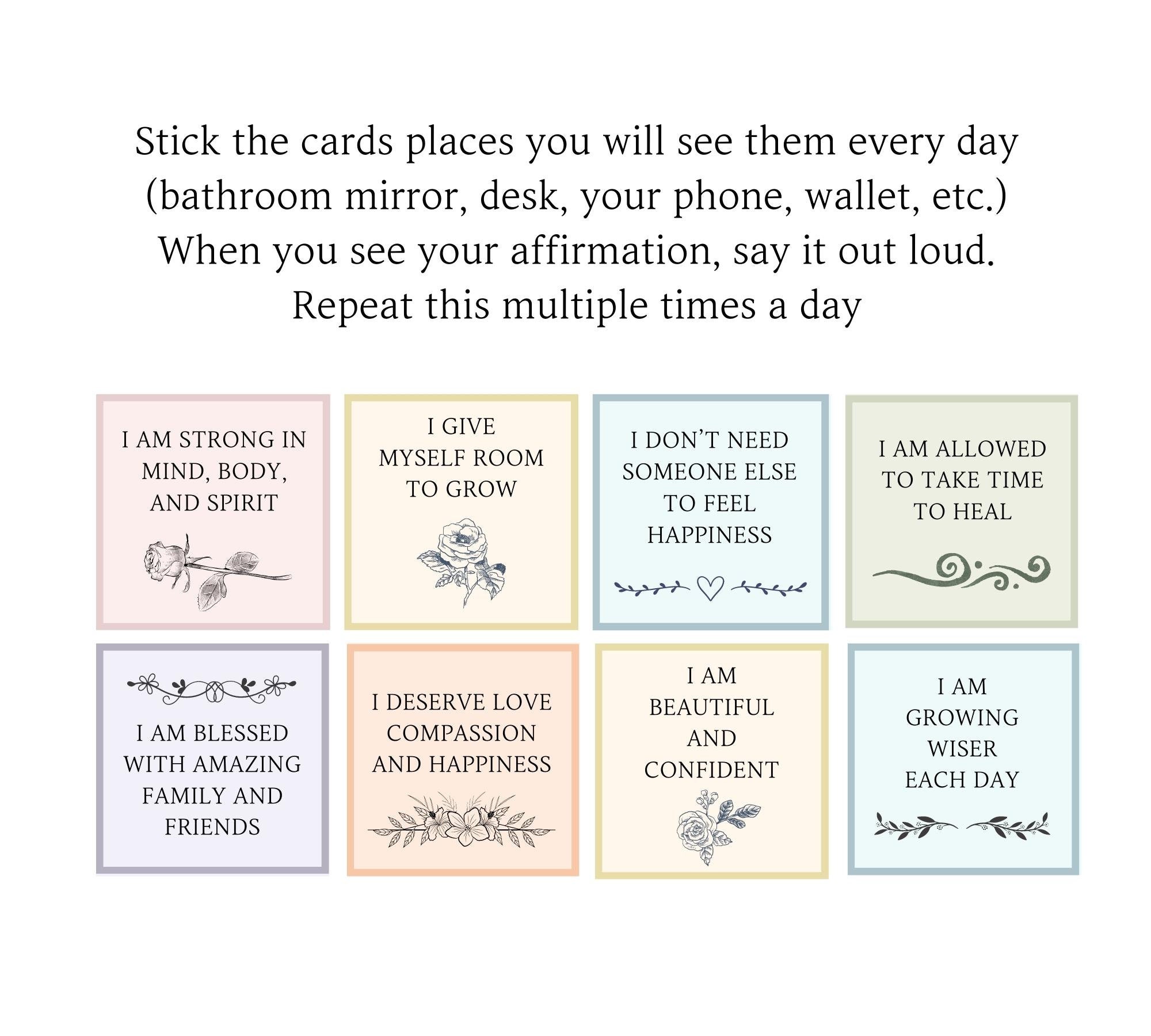 Self Care Affirmation Cards, Printable Positive 60 Manifestation Cards ...