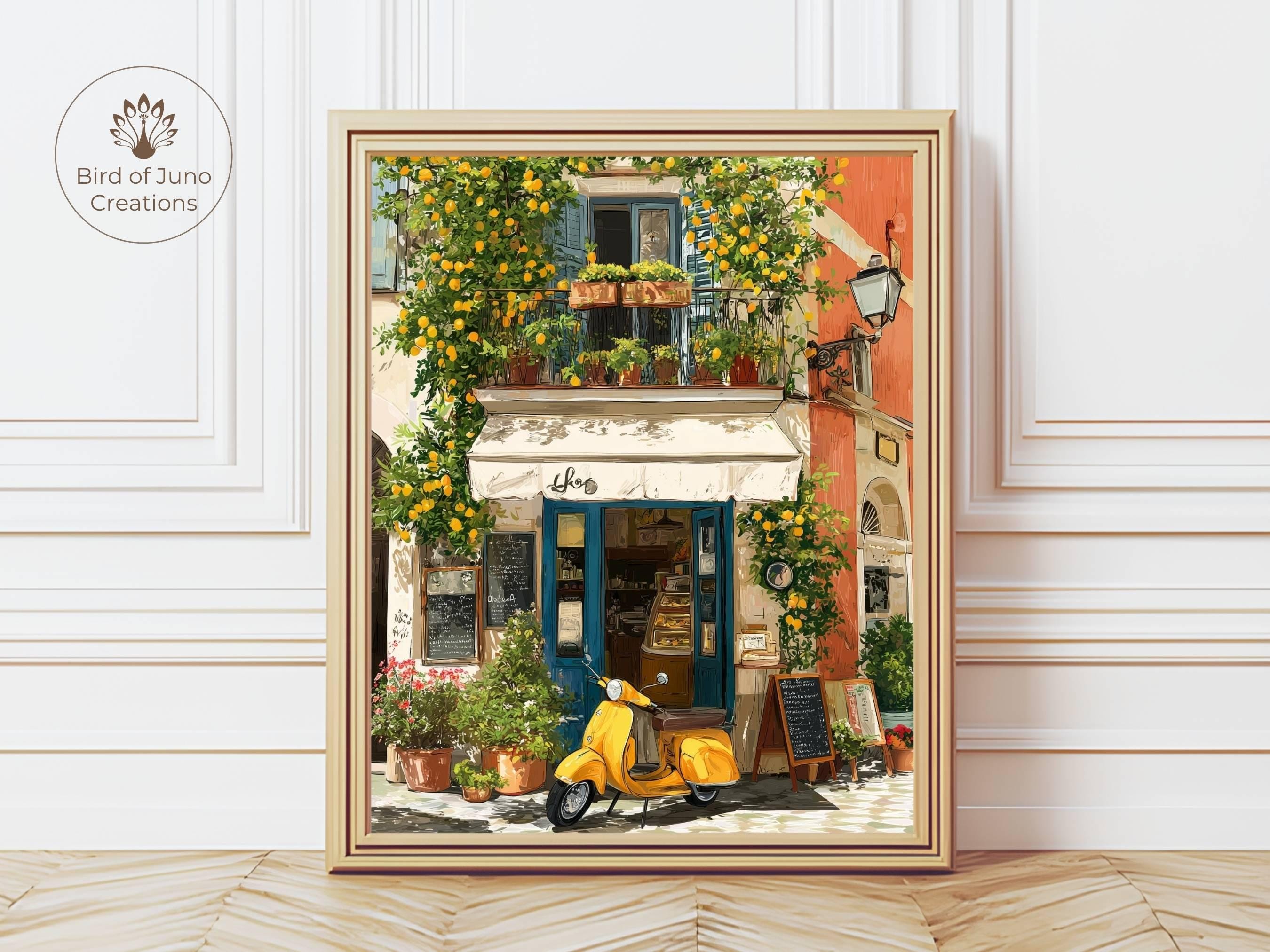 Italy Art Print, Scooter Lemon Tree Illustration Poster, Amalfi
