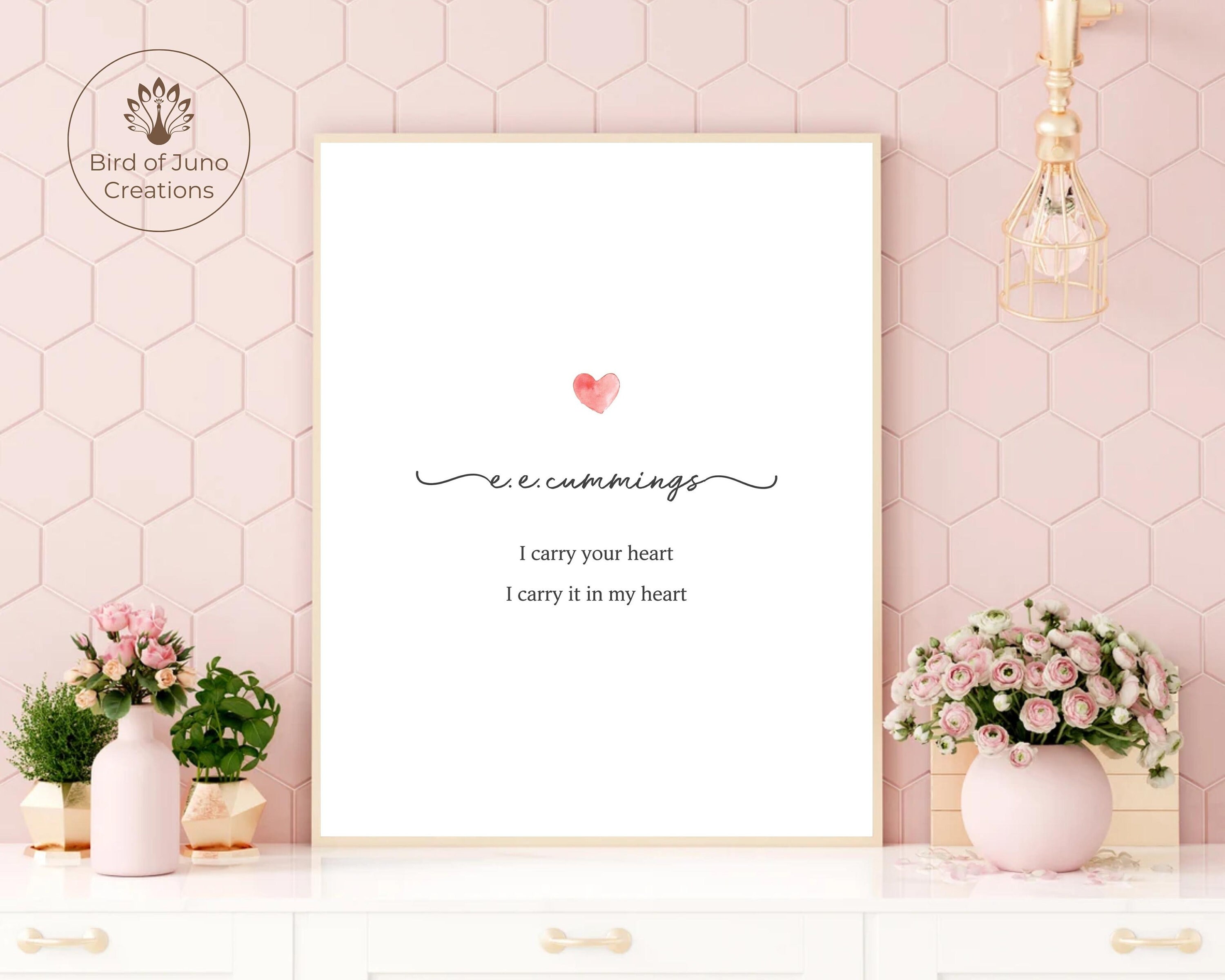 EE Cummings Zitat Print, Ich trage dein Herz in meinem Herzen, Gedicht